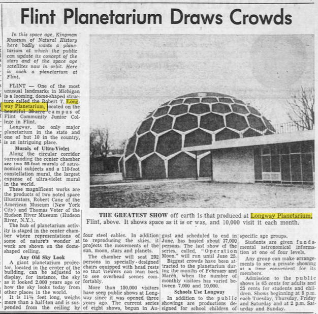 Longway Planetarium - Feb 1961 Article (newer photo)